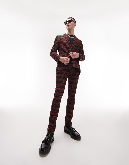 Topman super skinny tartan plaid suit pants in red