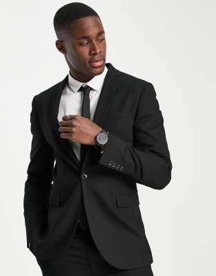 TOPMAN SUPER SKINNY TEXTURED SUIT JACKET IN BLACK