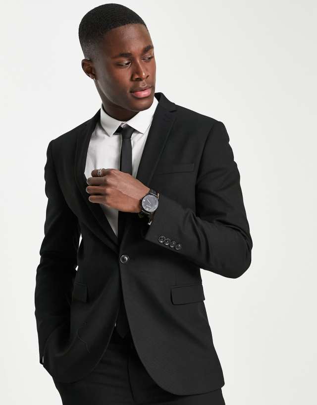 Topman super skinny textured suit jacket in black