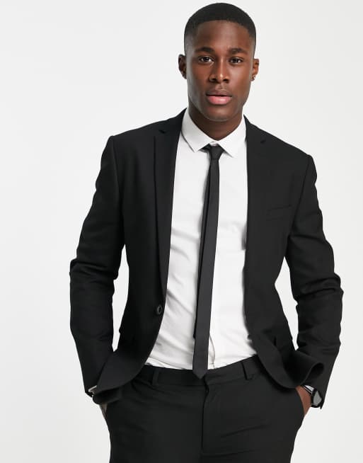 Topman super skinny textured suit jacket in black | ASOS