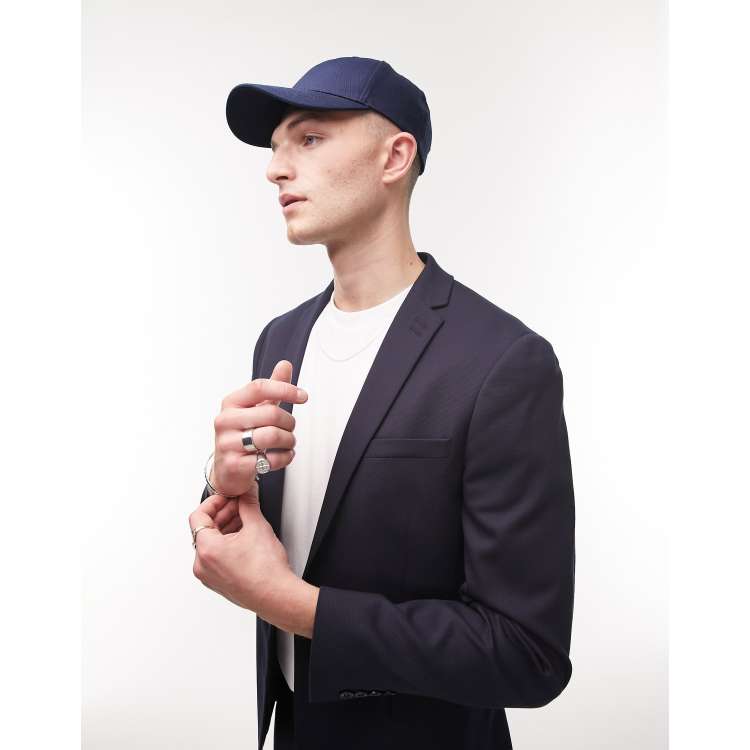 Topman super skinny textured suit jacket in navy ASOS