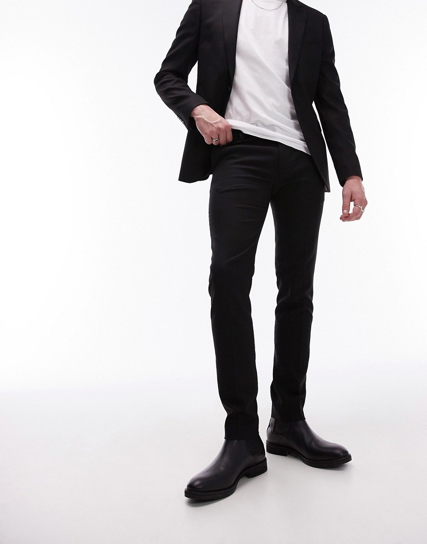 Topman Super Skinny Textured Suit Pants In Black