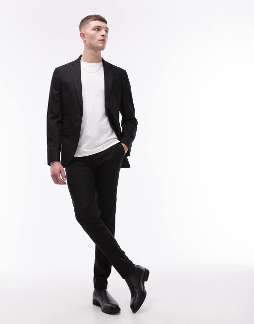 Topman super skinny textured suit pants in black | ASOS