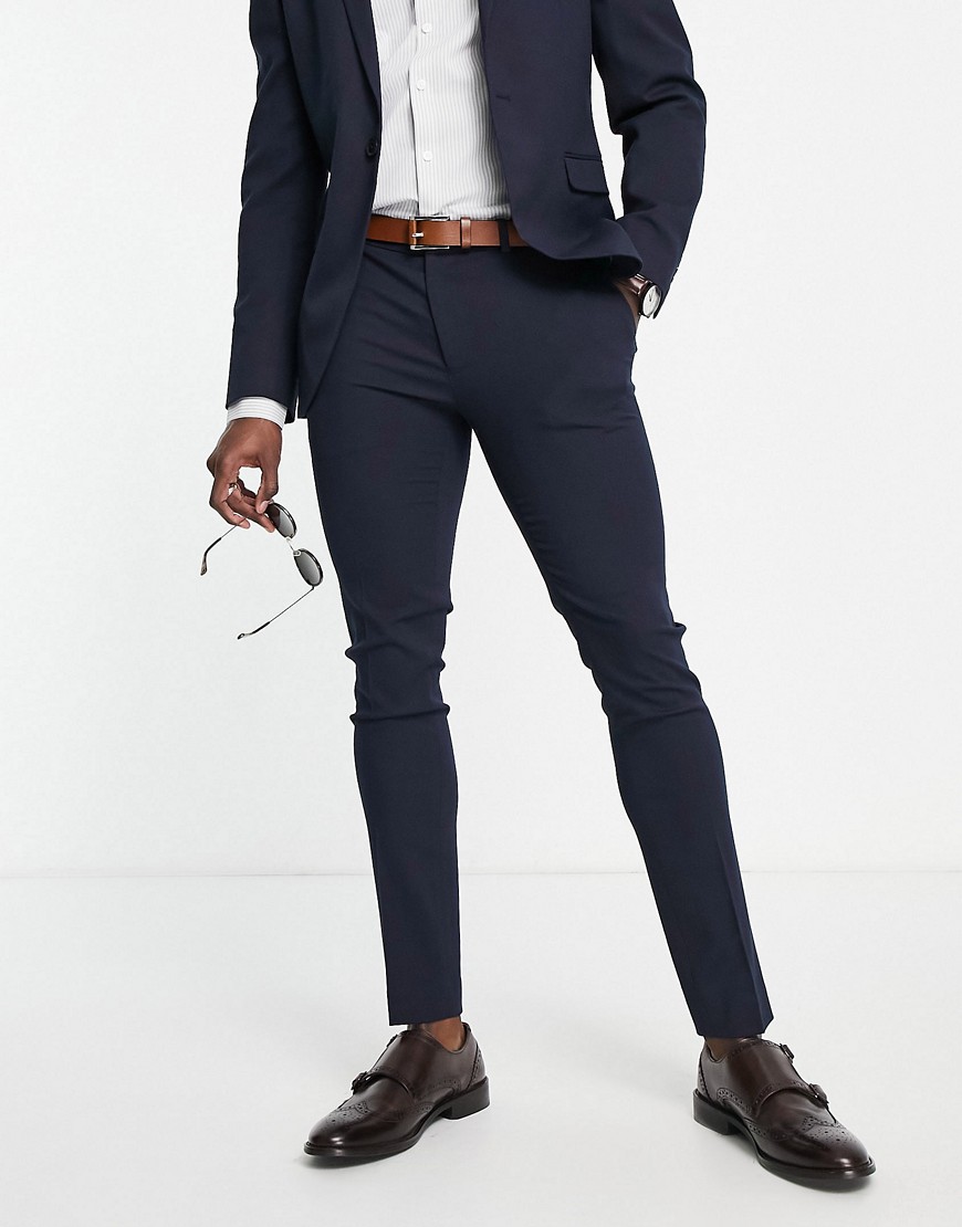 Shop Topman Super Skinny Textured Suit Pants In Navy