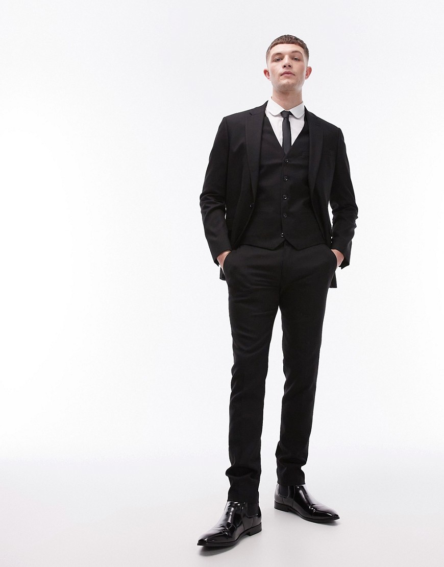 Topman super skinny textured suit trousers in black
