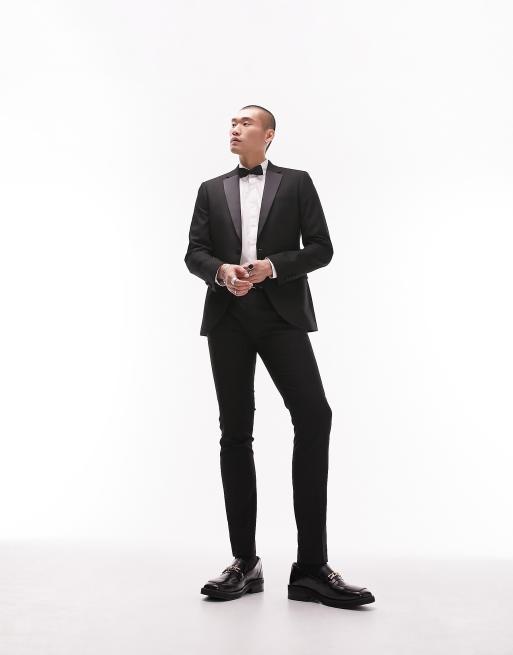 Topman super skinny tux suit pants in black