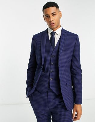 Topman super skinny two button suit jacket check in blue