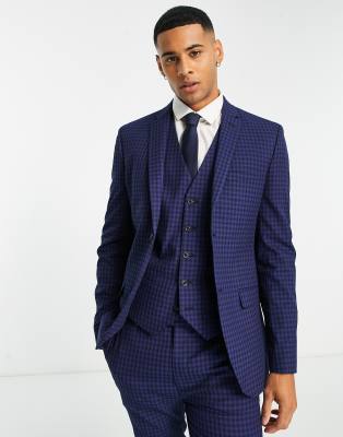 super skinny two button suit jacket in blue check