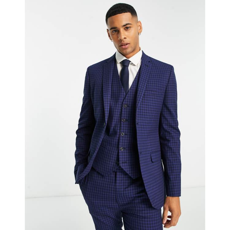 Topman super skinny two button suit jacket in blue check | ASOS
