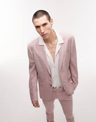 Topman Super Skinny Two Button Wedding Suit Jacket In Pink