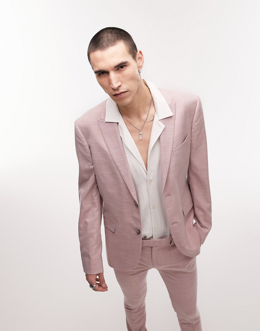 topman super skinny two button wedding suit jacket in pink