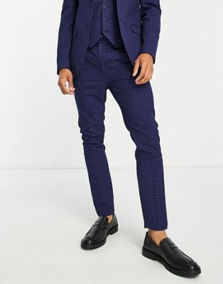 Topman super skinny wedding suit trousers check in blue - ASOS Price Checker