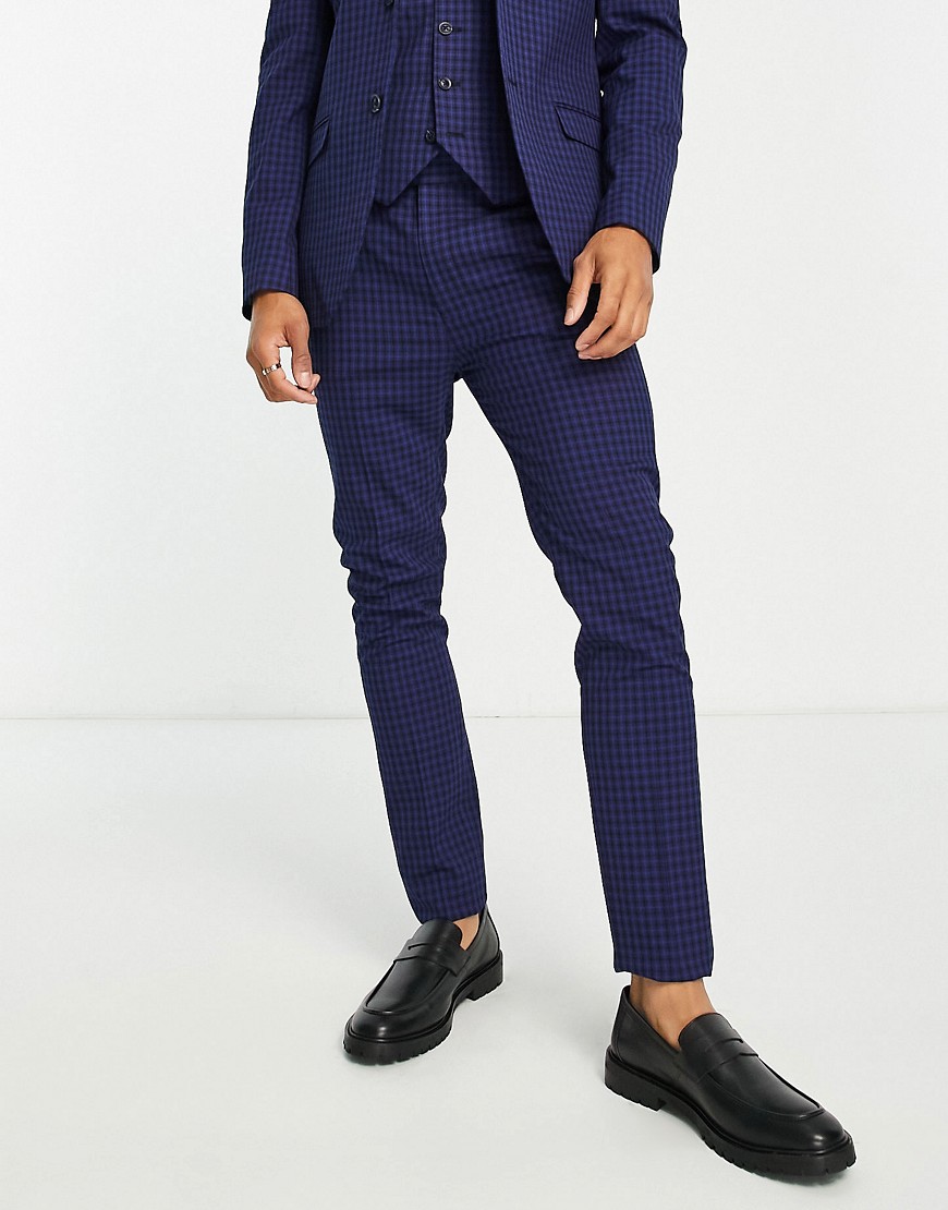 topman super skinny wedding suit trousers check in blue