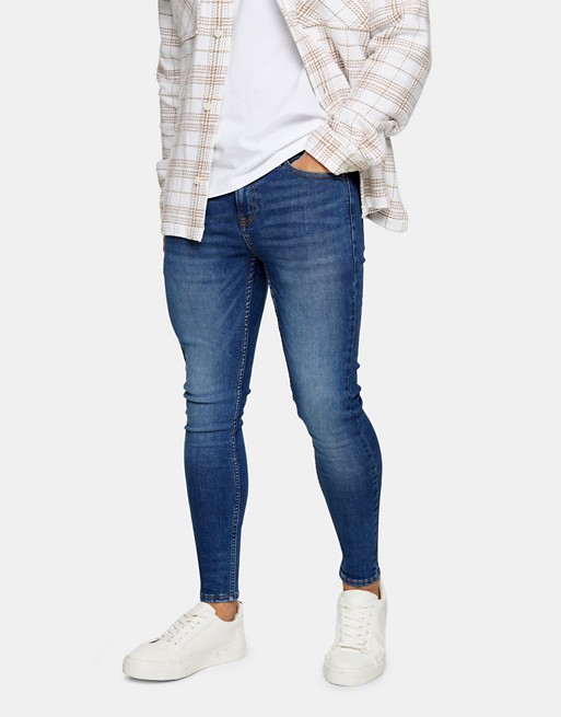 Topman cotton blend super spray on jeans in mid wash - MBLUE