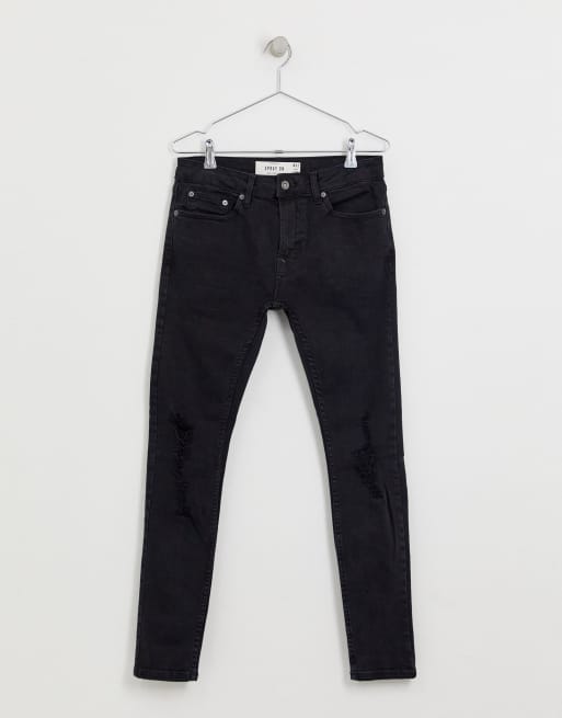 Topman - Superstrakke gescheurde jeans van katoen in verwassen zwart , 4 van 4