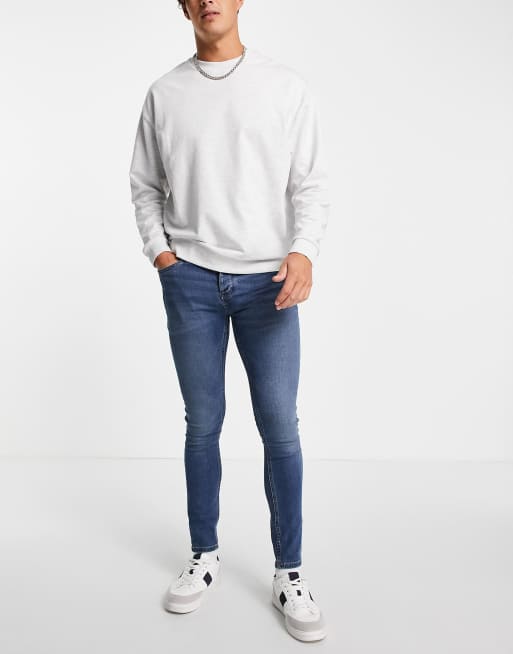 Topman - Superstrakke jeans van katoenmix in mid-wash blauw