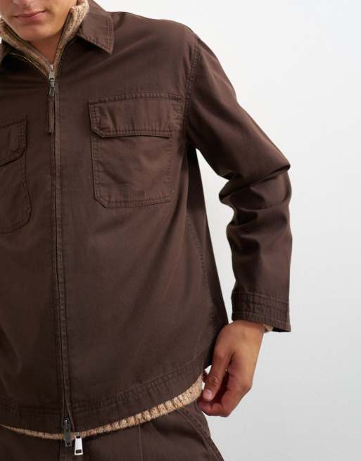 Topman surchemise coupe relaxed à chevrons marron, 4 de 5