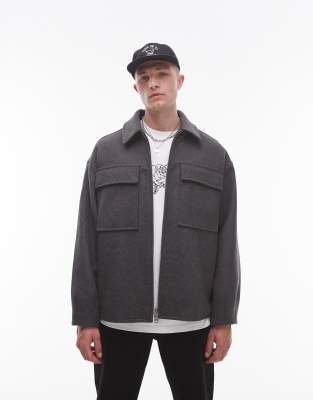 Topman - Surchemise double face - Gris chiné - view 1
