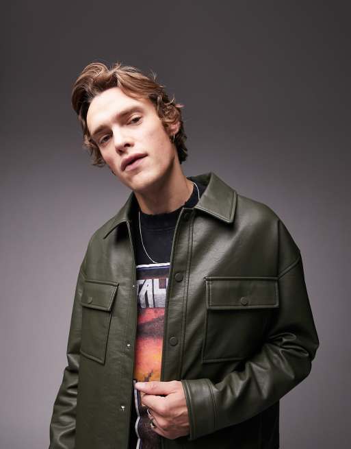 Topman - Surchemise en similicuir - Kaki