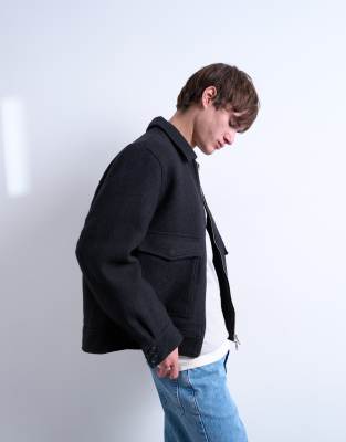 Topman - Surchemise zippée en laine mélangée - Gris foncé