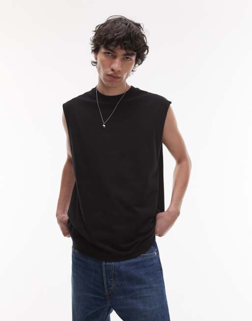 Topman – Svart, ärmlös t-shirt i oversize