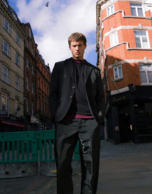 Topman – Svart, avslappnad kavaj i blandmaterial