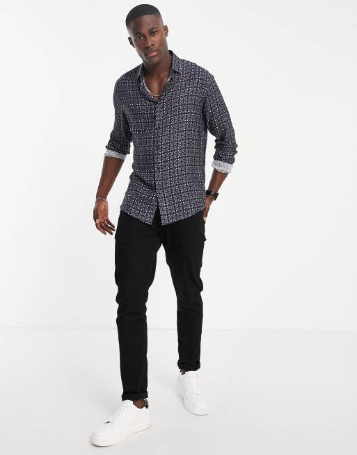 Topman – Svart, geometriskt kakelmönstrad finskjorta , 4 av 4