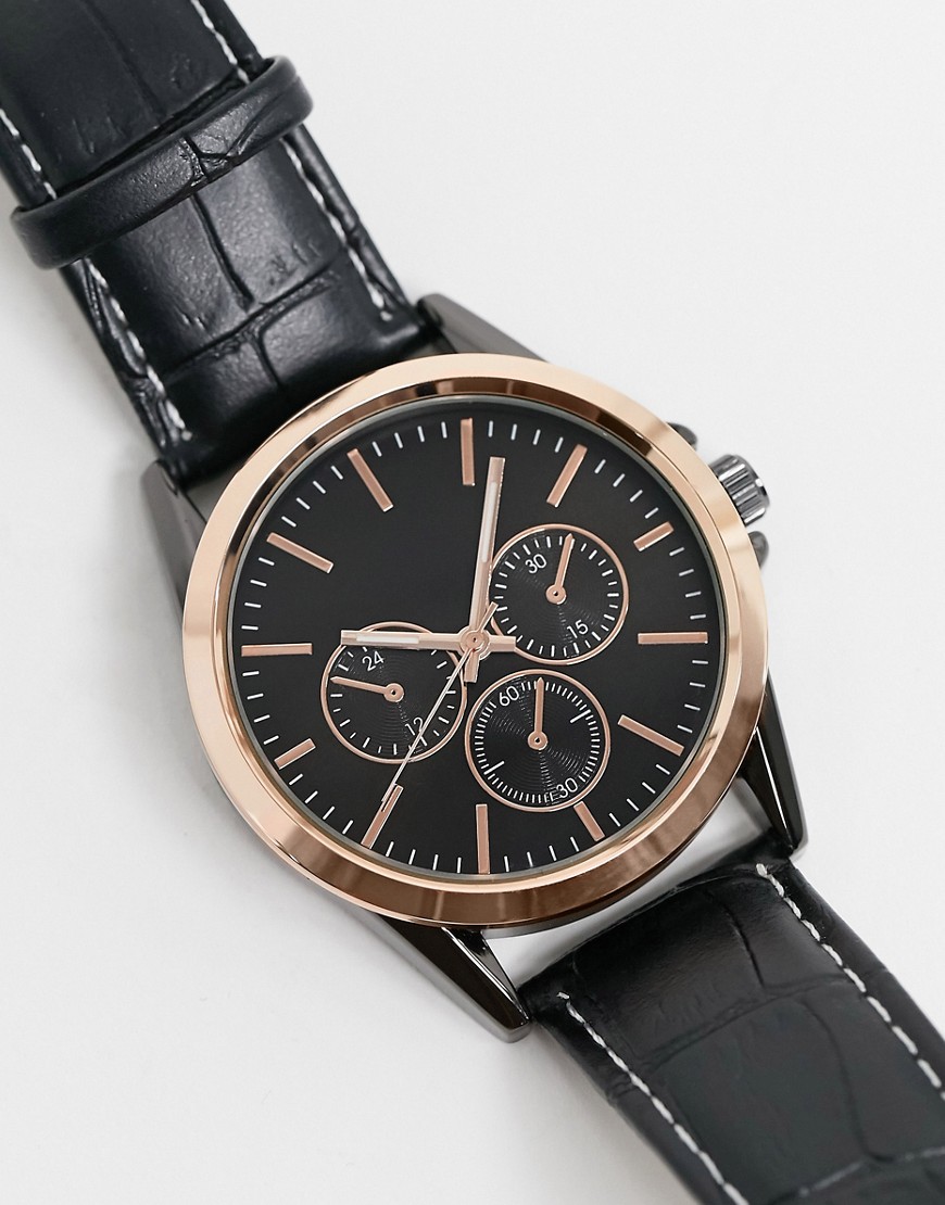 Topman – Svart kronografkrocka med armband i läderimitation