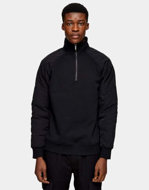 Topman – Svart kviltad tröja med halvlång dragkedja och raglan-ärmar, 4 av 4