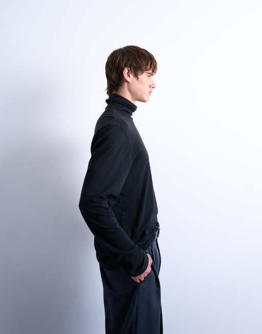 Topman – Svart, långärmad t-shirt i relaxed fit med polokrage , 3 av 5