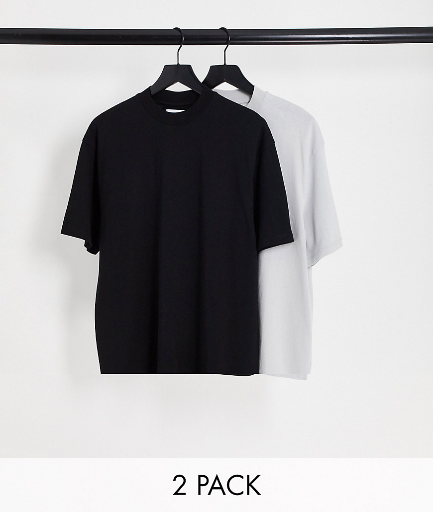 topman - svart och ljusgrå t-shirt i oversize modell, 2-pack-flera
