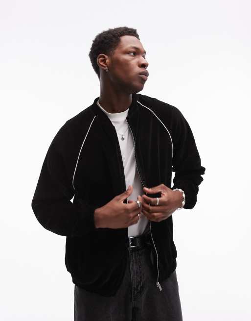 Topman – Svart oversize sweatshirt i velour med dragkedja och kantränder