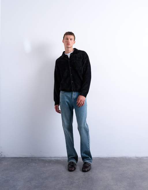 Topman – Svart stickad kofta i fluffigt material, 4 av 5
