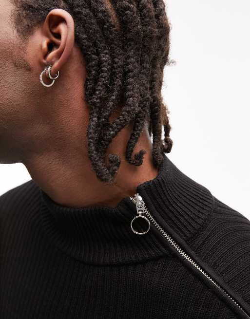 Topman – Svart stickad tröja med halvpolokrage och dragkedja i sidan, 3 av 4
