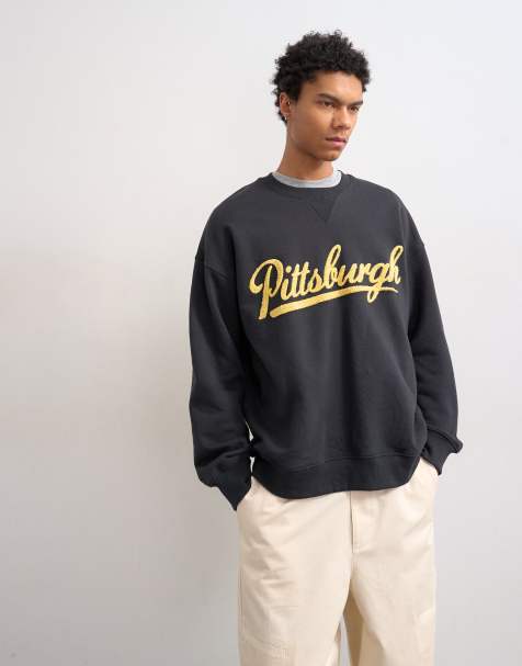 Topman – Svart sweatshirt med avslappnad passform och Pittsburgh-tryck av chenille - view 1