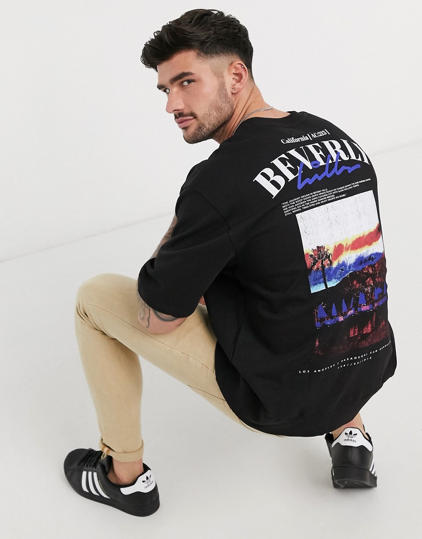 Topman – Svart sweatshirt med Beverly Hills-tryck