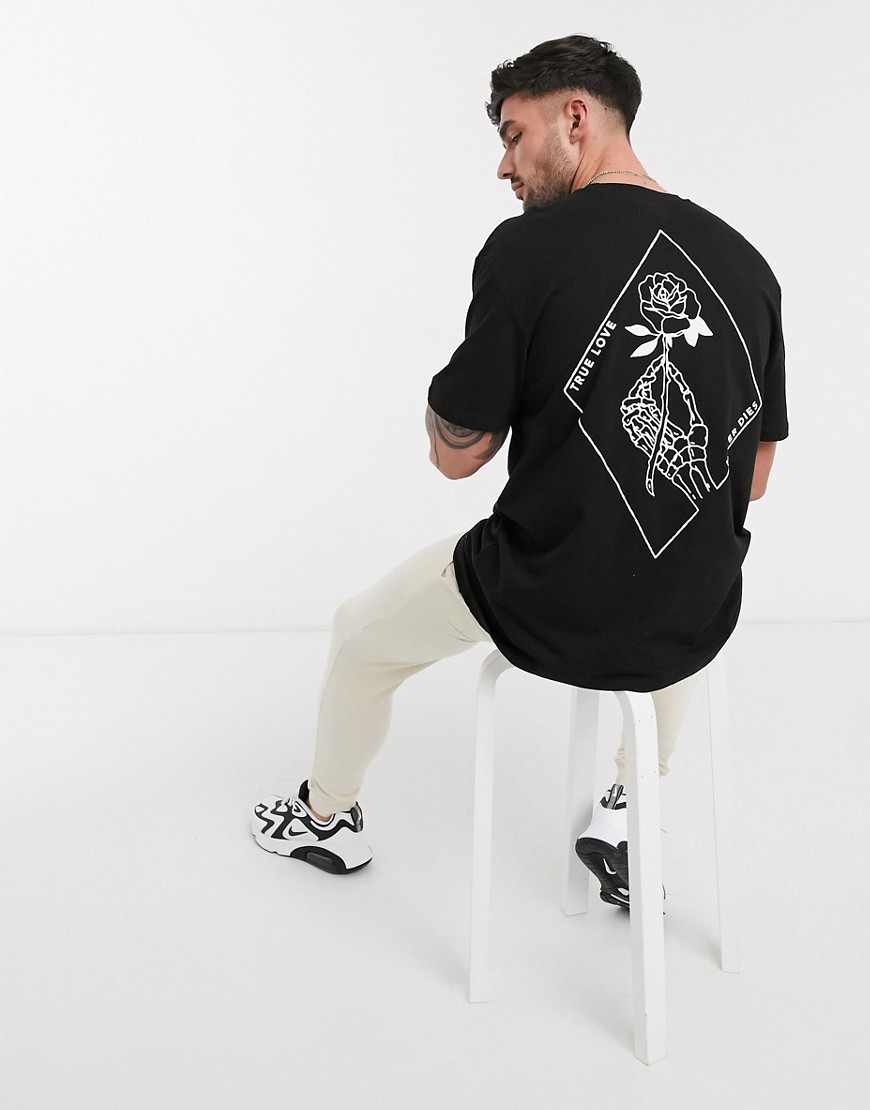 Topman – Svart t-shirt med rostryck på ryggen