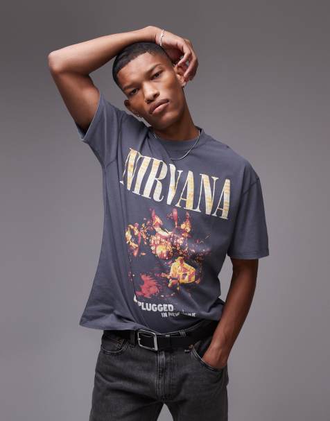 Topman – Svart, tvättad t-shirt i oversize med Nirvana Unplugged-tryck - view 1