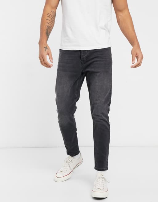 Topman – Svarta avsmalnande jeans med tvättad look