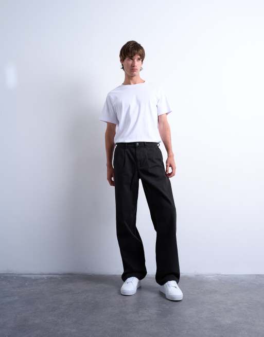 Topman – Svarta, baggy byxor i twill med hög midja