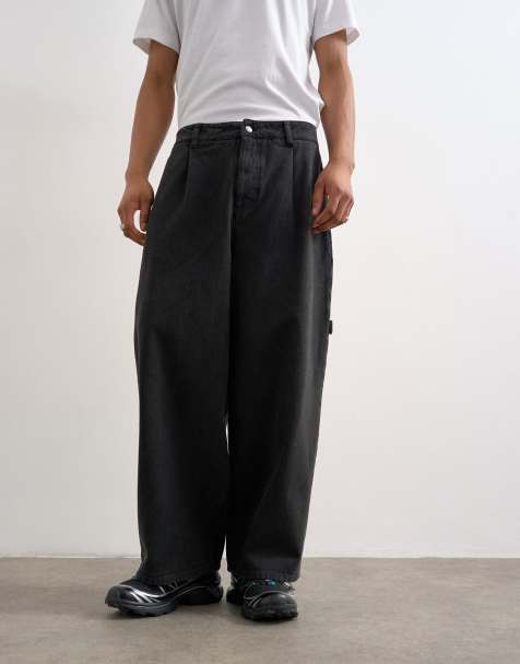Topman – Svarta byxor i snickarmodell med barrelben av twill - view 1