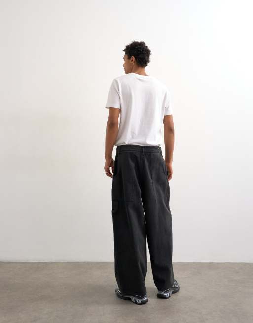 Topman – Svarta byxor i snickarmodell med barrelben av twill, 2 av 5