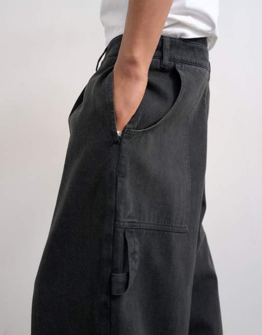 Topman – Svarta byxor i snickarmodell med barrelben av twill, 3 av 5