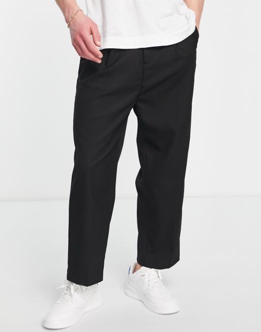 Topman – Svarta byxor med vida, korta ben i markerad twill