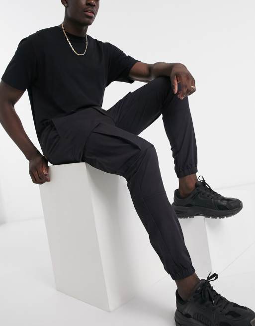 Topman – Svarta cargobyxor i ripstop-material