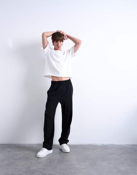 Topman – Svarta mjukisbyxor i bäckebölja med rak passform - view 1