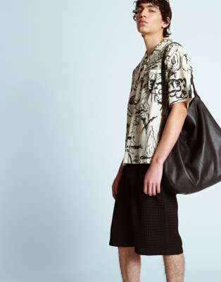 Topman – Svarta, rutiga, texturerade shorts, del av set - view 1