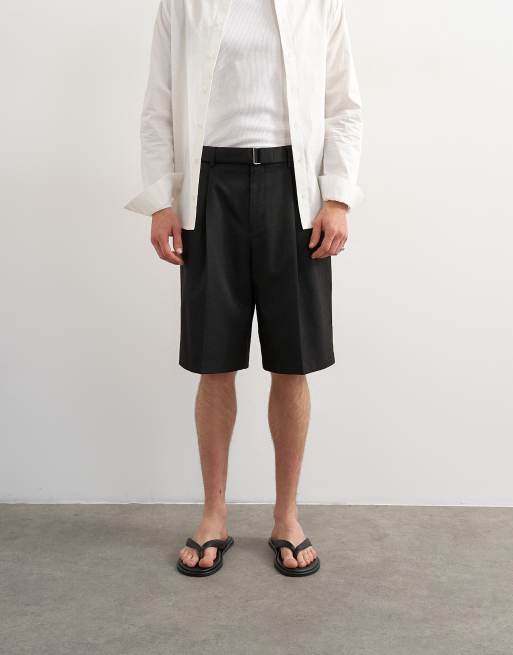 Topman – Svarta shorts i twill med vida ben och skärp, 2 av 5