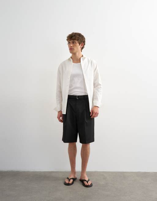 Topman – Svarta shorts i twill med vida ben och skärp, 4 av 5