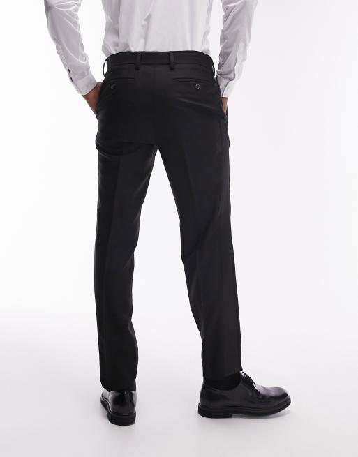 Topman – Svarta smokingbyxor i smal passform med sidorand ton-i-ton av satin, 2 av 5